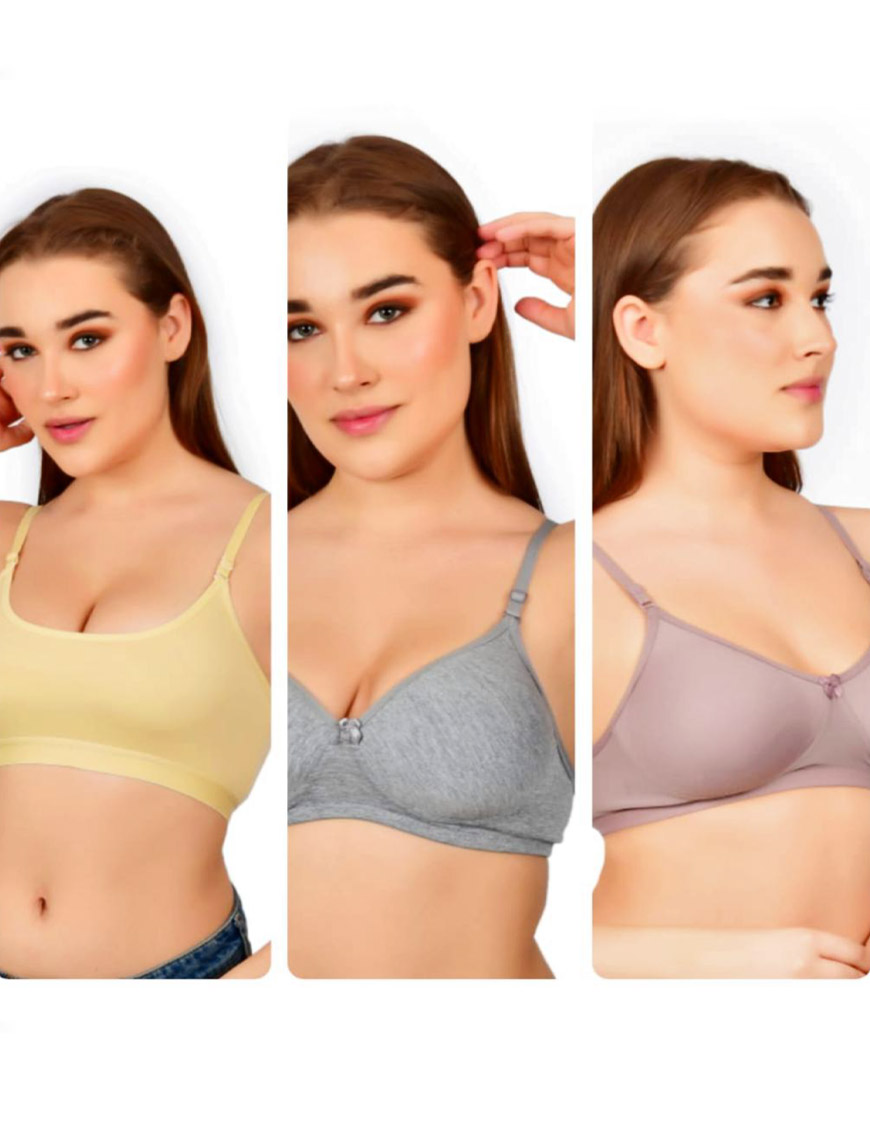 COMBO PACK 3 Pcs (Riya Paded + Student Bra + T-Shirt Bra) 